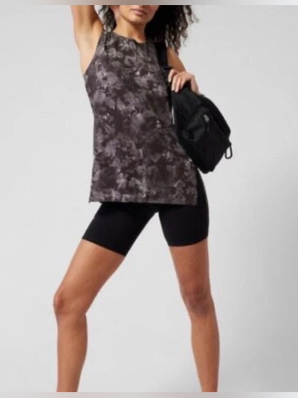 Athleta Zephyr refined Tank top in a black and grey “Lumen Floral” pattern